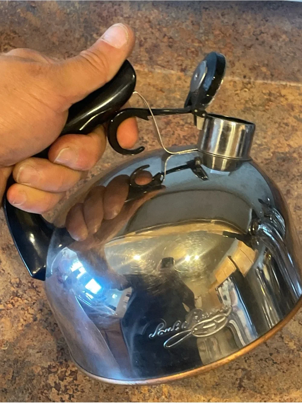 Vtg Paul Revere Ware 1.5 Qt Whistling Teapot Kettle Copper Bottom Stainless